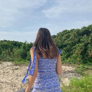 Loveshackfancy Belle Blue Smocked Mini Dress Blue Jay S Tie Straps